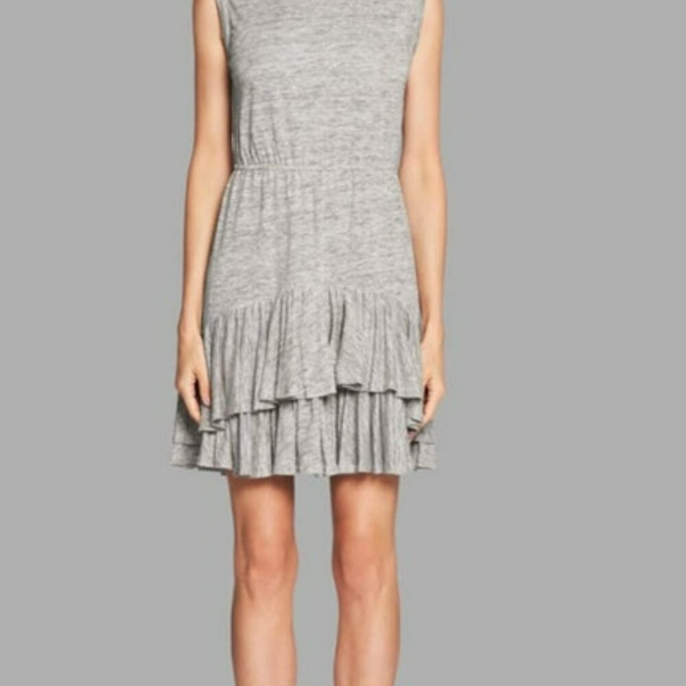 Rebecca Taylor - Grey Sleeveless Linen Jersey Ruffled Dress - Size Small